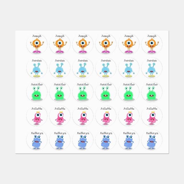 Monster Birthday Party Favour Custom Name Label (Sheet)