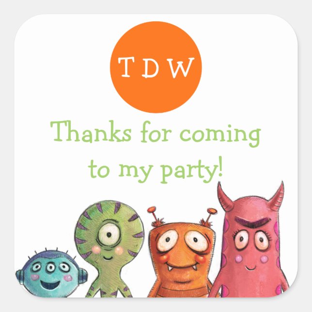 Monster Birthday Party Thank You Stickers (Front)