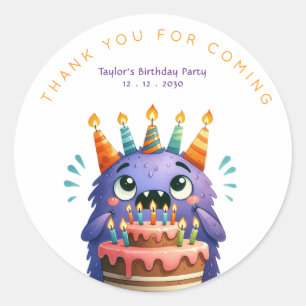 Monster Birthday Thank You For Coming Classic Round Sticker