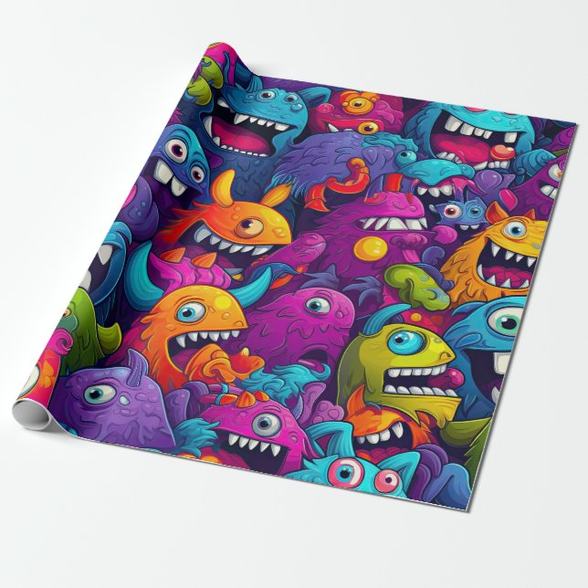 Monster Birthday Wrapping Paper (Unrolled)