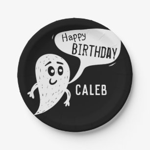 Monster Black and White Boys Birthday Paper Plate
