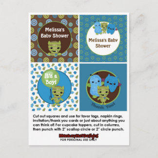 MONSTER Boy Baby Shower Cupcake Topper Peek a Boo Invitation Postcard