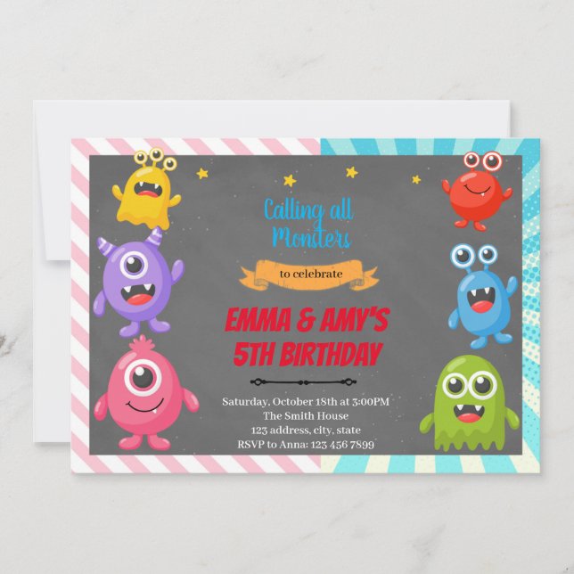 Monster boy girl joint party Invitation (Front)