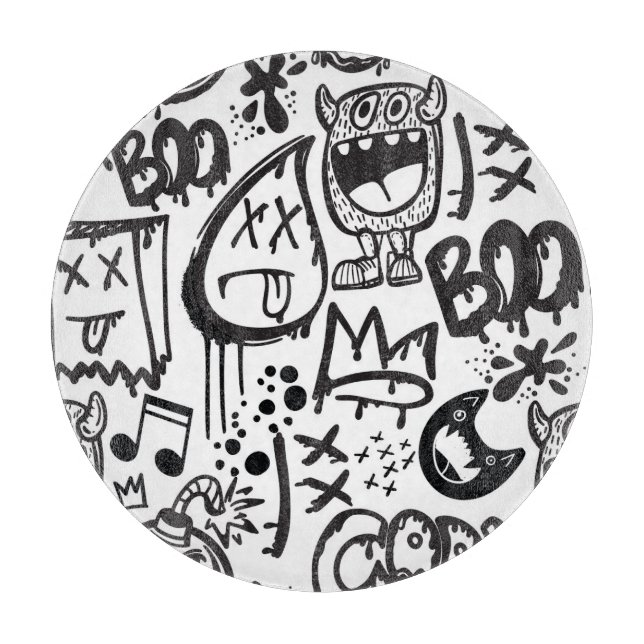 Monster Boys: Hand Drawn Pattern Cutting Board (Front)