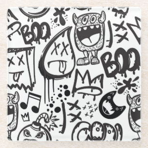 Monster Boys: Hand Drawn Pattern Glass Coaster