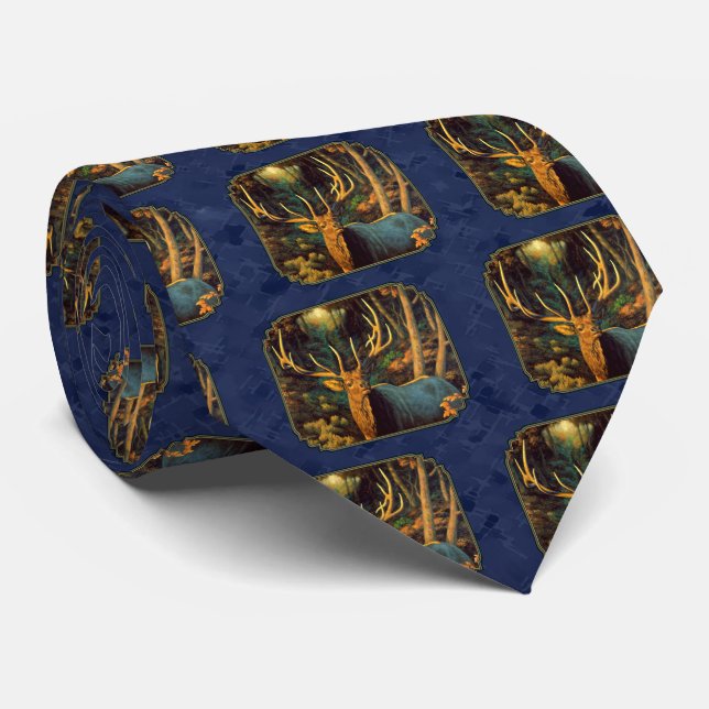 Monster Bull Elk Head Navy Blue Tie (Rolled)