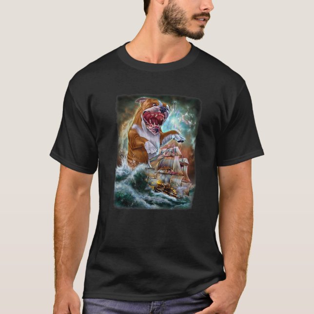 Monster Bulldog As Kraken Attack A War Ship At Hig T-Shirt (Front)