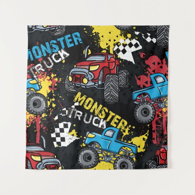 Monster Car: Abstract Childish Pattern Tapestry (Front)