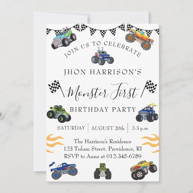 Monster Car Kids Birthday Party Invitation (Front)