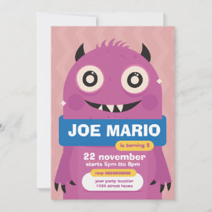Monster Cute Friendly Monster Party for Kids birth Invitation