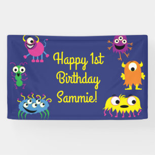 Monster Cute Funny 1st Birthday Party Theme Banner