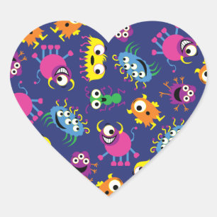 Monster Cute Funny 1st Birthday Party Theme Heart Sticker