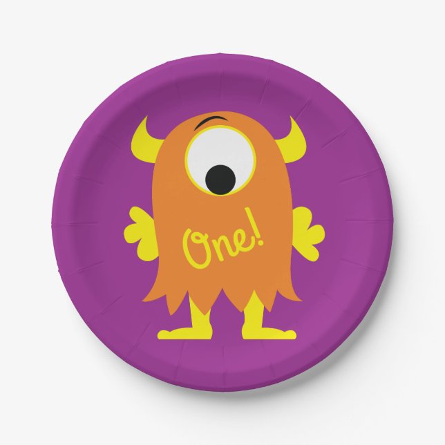 Monster Cute Funny 1st Birthday Party Theme Paper Plate (Front)
