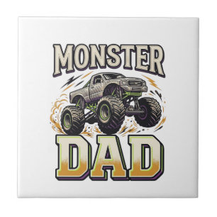 Monster Dad Monster Truck Vintage Vector Shirt Des Ceramic Tile