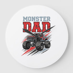 Monster Dad Vintage Monster Truck Shirt Design_1 Large Clock