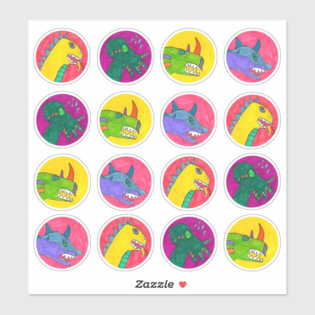 "Monster Dragon Faces" Sticker Sheet (Sheet)