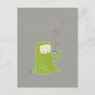 monster drinking coffee postcard