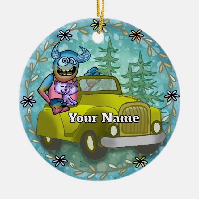 Monster Driving Car Ceramic Ornament (Front)