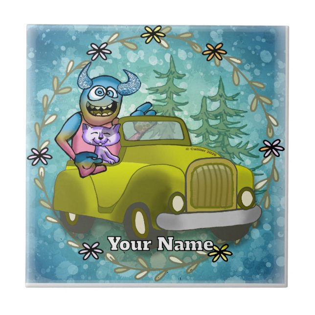 Monster Driving Car Ceramic Tile (Front)