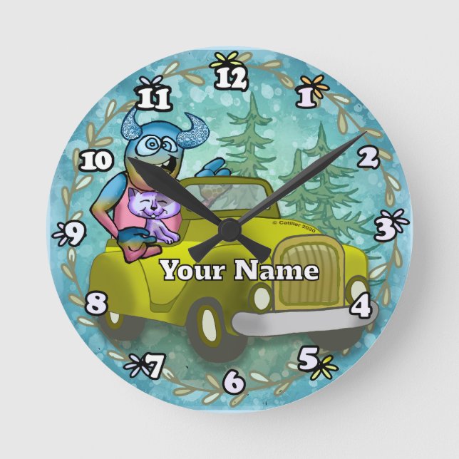 Monster Driving Car Round Clock (Front)