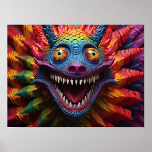 Monster face in rainbow colours poster