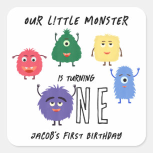 Monster First Birthday Party Square Sticker