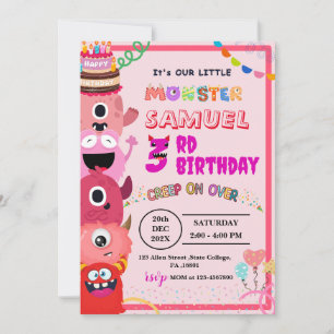 MONSTER FOR GIRL'S BIRTHDAY PARTY INVITATION