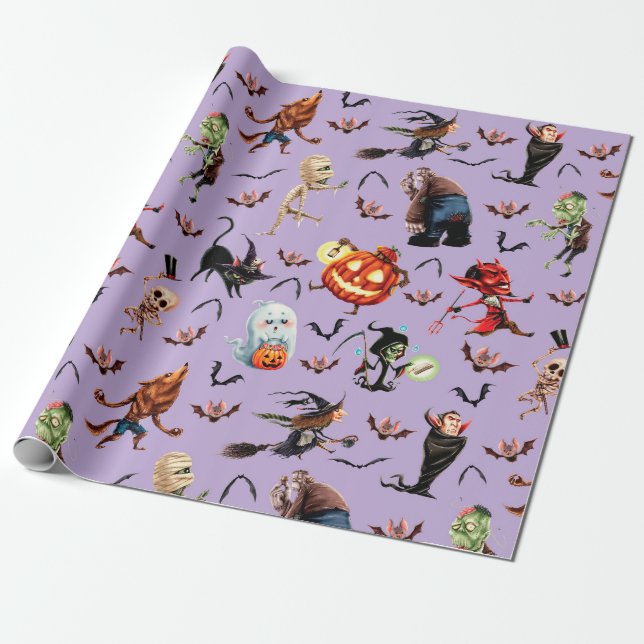 Monster Full Halloween Wrapping Paper (Unrolled)