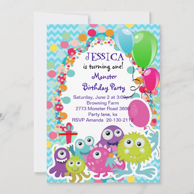 Monster Fun Birthday party invitation (Front)