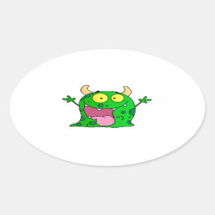 Monster Funny Comic Drawing Cartoon Cute Happy Oval Sticker