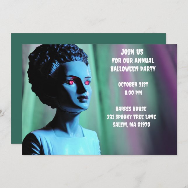 Monster Green and Purple  Bride of Frankenstein  Invitation (Front/Back)