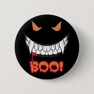 Monster Grin Boo! Men's Black Round Button
