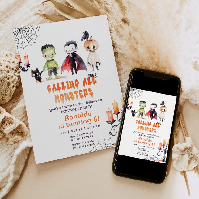 Monster Halloween Costume party boy birthday Invitation (Creator Uploaded)