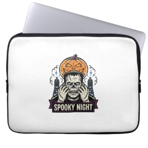 Monster Halloween Shirt with Pumpkin Moon Engravin Laptop Sleeve