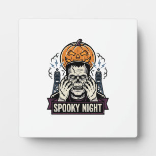 Monster Halloween Shirt with Pumpkin Moon Engravin Plaque
