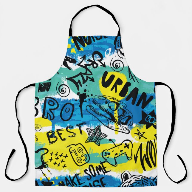 Monster Hand Drawn Kids Pattern Apron (Front)
