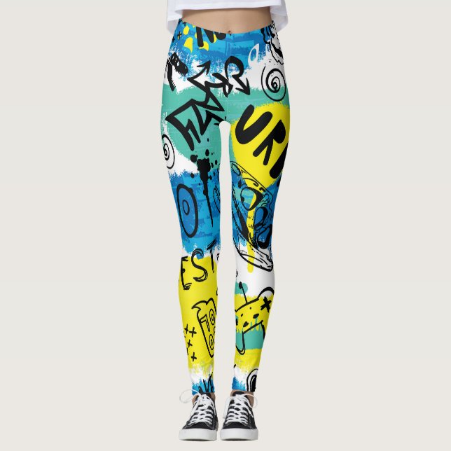 Monster Hand Drawn Kids Pattern Leggings (Front)