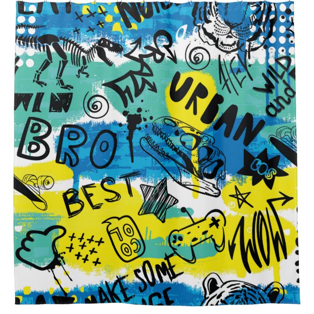 Monster Hand Drawn Kids Pattern Shower Curtain (Front)