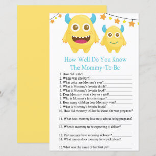Monster how well do you know baby shower game