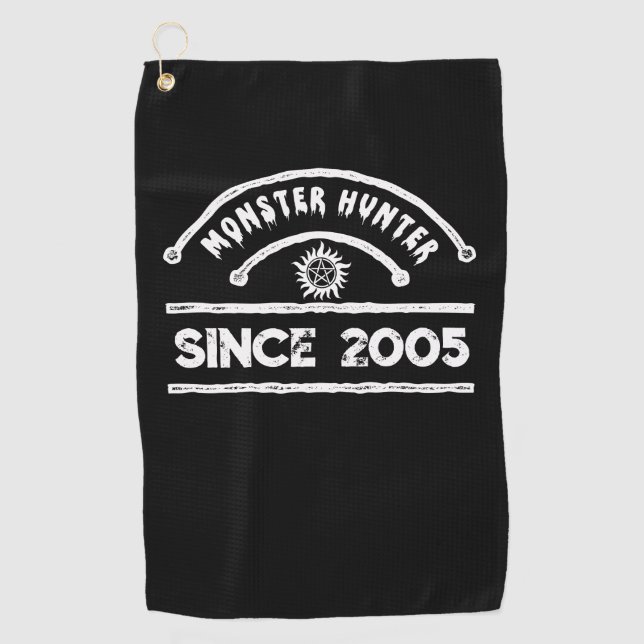 Monster Hunter Sigil Distressed Typography Golf Towel (Front)