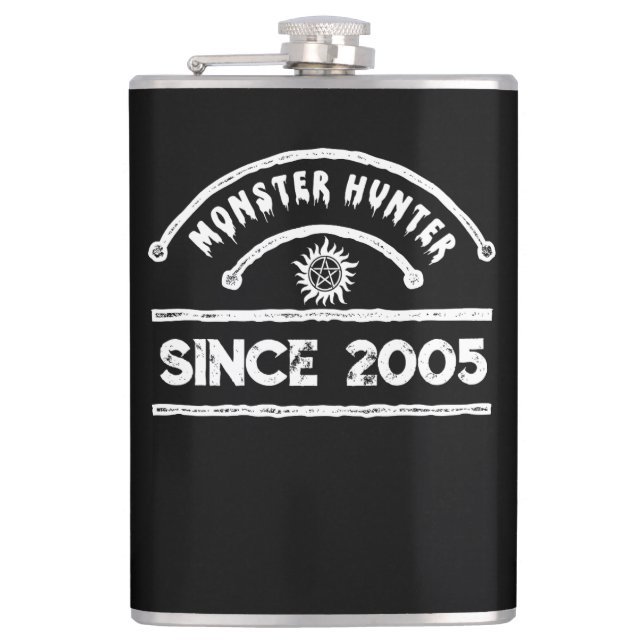 Monster Hunter Sigil Distressed Typography Hip Flask (Front)