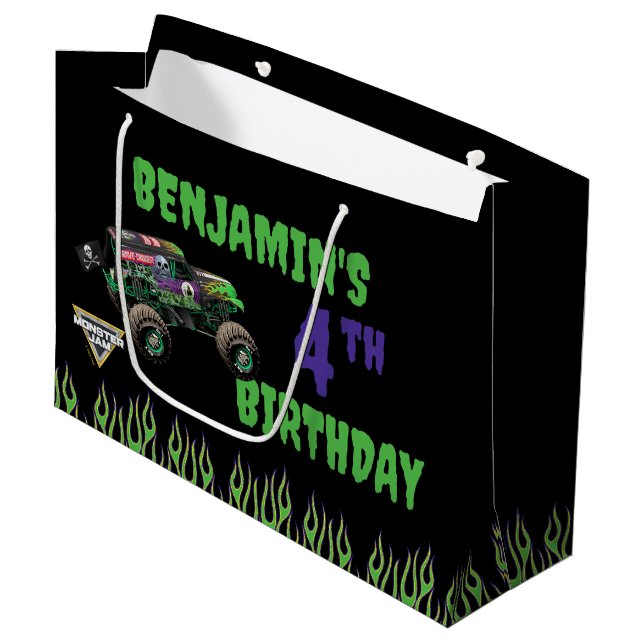 Monster Jam Grave Digger Birthday Large Gift Bag (Front Angled)