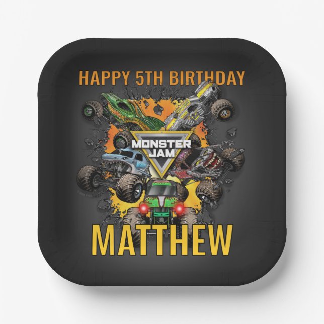 Monster Jam Trucks Birthday Paper Plate (Front)