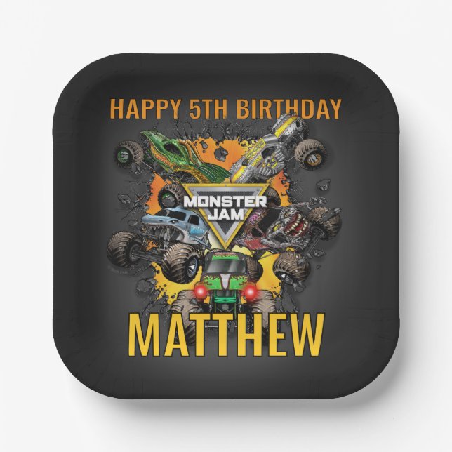 Monster Jam Trucks Birthday Paper Plate (Front)