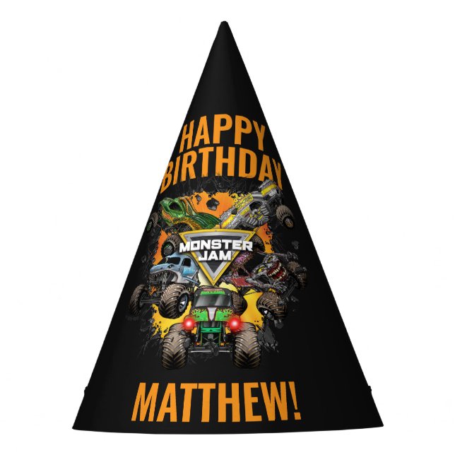 Monster Jam Trucks Birthday Party Hat (Front)