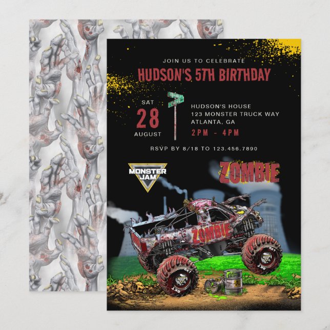 Monster Jam - Zombie Birthday Invitation (Front/Back)