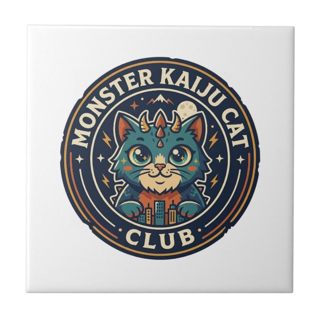 Monster Kaiju Cat Cat Graphic Tee Art - Monster Ka Ceramic Tile (Front)