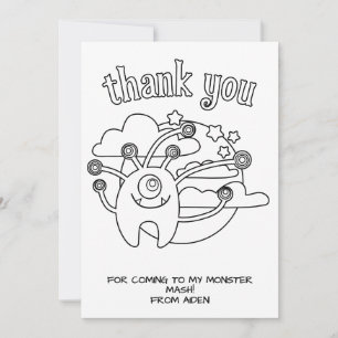 Monster Kids Colouring Card Party Favour Thank You