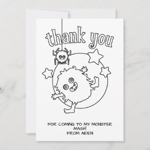 Monster Kids Colouring Card Party Favour Thank You