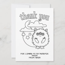 Monster Kids Colouring Card Party Favour Thank You